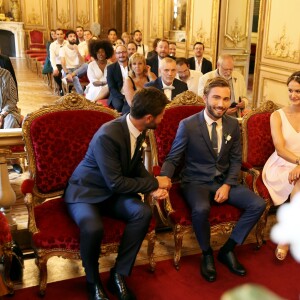 Exclusif - Mariage civil de Christophe Beaugrand et de Ghislain Gerin à Paris le 25 juillet 2018. © Dominique Jacovides/Bestimage