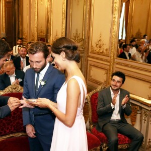 Exclusif - Mariage civil de Christophe Beaugrand et de Ghislain Gerin à Paris le 25 juillet 2018. © Dominique Jacovides/Bestimage