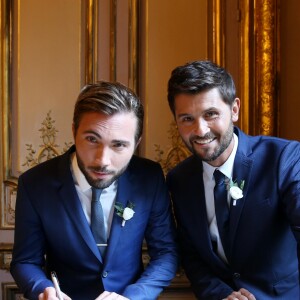 Exclusif - Mariage civil de Christophe Beaugrand et de Ghislain Gerin à Paris le 25 juillet 2018. © Dominique Jacovides/Bestimage