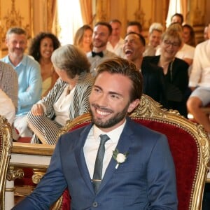 Exclusif - Mariage civil de Christophe Beaugrand et de Ghislain Gerin à Paris le 25 juillet 2018. © Dominique Jacovides/Bestimage