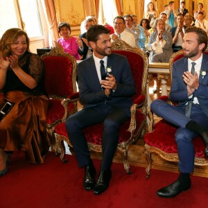 Exclusif - Mariage civil de Christophe Beaugrand et de Ghislain Gerin à Paris le 25 juillet 2018. © Dominique Jacovides/Bestimage