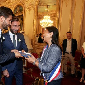 Exclusif - Mariage civil de Christophe Beaugrand et de Ghislain Gerin à Paris le 25 juillet 2018. © Dominique Jacovides/Bestimage