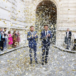 Exclusif - Mariage civil de Christophe Beaugrand et de Ghislain Gerin à Paris le 25 juillet 2018. © Dominique Jacovides/Bestimage