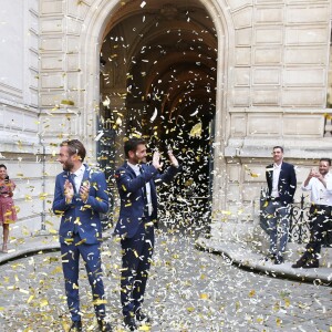 Exclusif - Mariage civil de Christophe Beaugrand et de Ghislain Gerin à Paris le 25 juillet 2018. © Dominique Jacovides/Bestimage