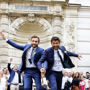 Exclusif - Mariage civil de Christophe Beaugrand et de Ghislain Gerin à Paris le 25 juillet 2018. © Dominique Jacovides/Bestimage