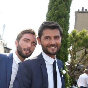 Exclusif - Cocktail du mariage civil de Christophe Beaugrand et de Ghislain Gerin à Paris le 25 juillet 2018. © Dominique Jacovides/Bestimage