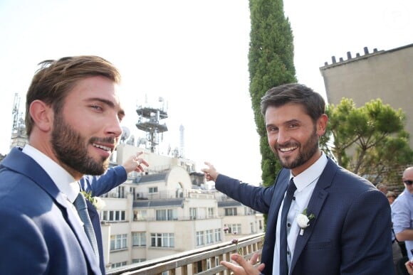 Exclusif - Cocktail du mariage civil de Christophe Beaugrand et de Ghislain Gerin à Paris le 25 juillet 2018. © Dominique Jacovides/Bestimage