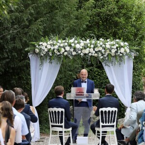 Exclusif - Cérémonie du mariage de Christophe Beaugrand et de Ghislain Gerin au Domaine de Blanche Fleur à Châteauneuf-de-Gadagne le 28 juillet 2018. © Dominique Jacovides/Bestimage