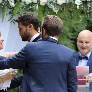 Exclusif - Cérémonie du mariage de Christophe Beaugrand et de Ghislain Gerin au Domaine de Blanche Fleur à Châteauneuf-de-Gadagne le 28 juillet 2018. © Dominique Jacovides/Bestimage