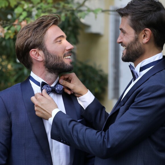 Exclusif - Cérémonie du mariage de Christophe Beaugrand et de Ghislain Gerin au Domaine de Blanche Fleur à Châteauneuf-de-Gadagne le 28 juillet 2018. © Dominique Jacovides/Bestimage