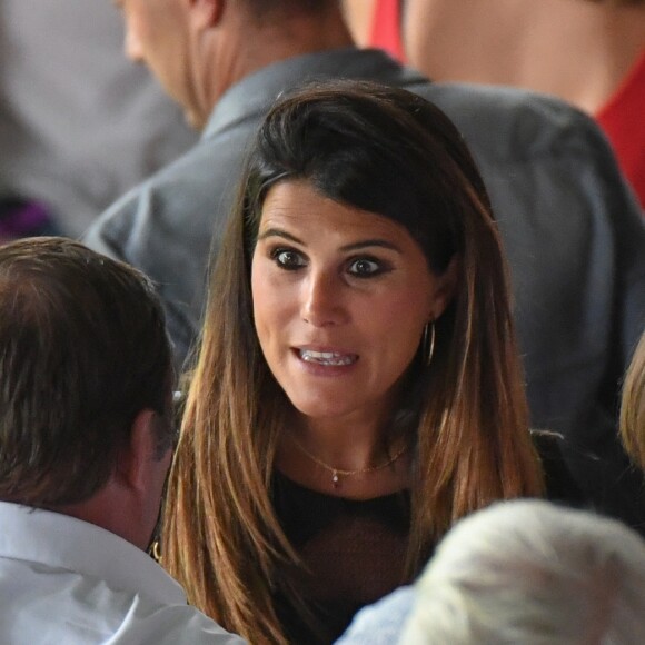 Sortie officielle de Karine Ferri dans les tribunes du stade Allianz Riviera pour venir voir son compagnon Yoann Gourcuff  lors du match de football de ligue 1, OGC Nice contre Dijon Football Côte-d'Or à Nice, , le 25 août 2018. Dijon a gagné 4-0. © Lionel Urman/Bestimage