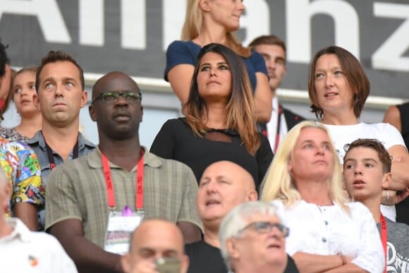 Sortie officielle de Karine Ferri dans les tribunes du stade Allianz Riviera pour venir voir son compagnon Yoann Gourcuff, Lilian Thuram et son fils Kephreen lors du match de football de ligue 1, OGC Nice contre Dijon Football Côte-d'Or à Nice, France, le 25 août 2018. Dijon a gagné 4-0. © Lionel Urman/Bestimage