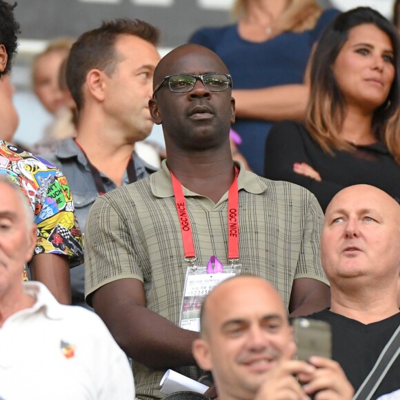 Sortie officielle de Karine Ferri dans les tribunes du stade Allianz Riviera pour venir voir son compagnon Yoann Gourcuff, Lilian Thuram et son fils Kephreen lors du match de football de ligue 1, OGC Nice contre Dijon Football Côte-d'Or à Nice, France, le 25 août 2018. Dijon a gagné 4-0. © Lionel Urman/Bestimage