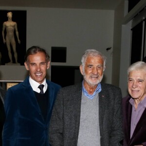 Exclusif - Prix spécial - Charles Gérard, Paul Belmondo avec sa femme Luana et son père Jean-Paul Belmondo, Guy Bedos, Giacomo Belmondo - Soirée de lancement, au Musée Paul Belmondo, de deux ouvrages signés par Jean-Paul Belmondo, "Mille vies valent mieux qu'une" et "Belmondo par Belmondo" parus aux éditions Fayard à Boulogne-Billancourt, le 5 Décembre 2016. © Dominique Jacovides/Bestimage