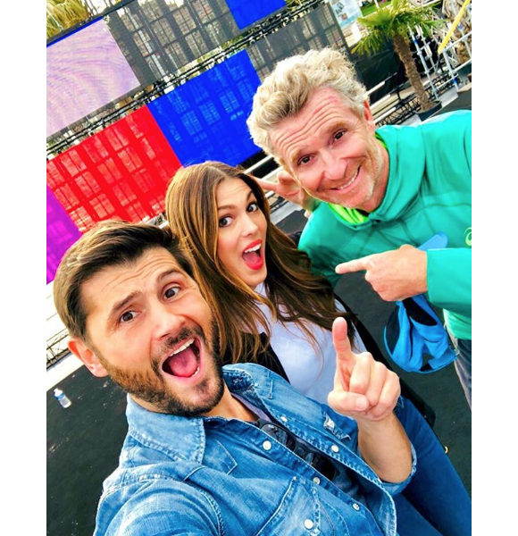 Christophe Beaugrand, Iris Mittenaere et Denis Brogniart à Cannes, le 27 mars 2018.