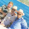 Elton John, David Furnish et David Beckham sur la Côte d'Azur le 28 août 2018.