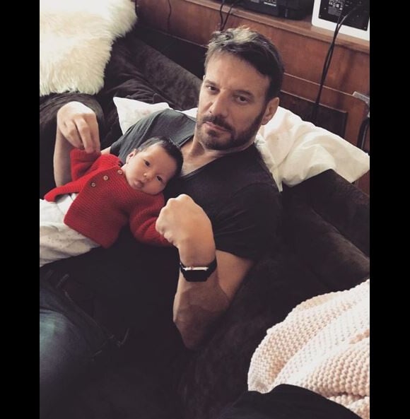 Samuel Le Bihan avec sa fille Emma-Rose née en aoput 2018. Le 25 septembre 2018.