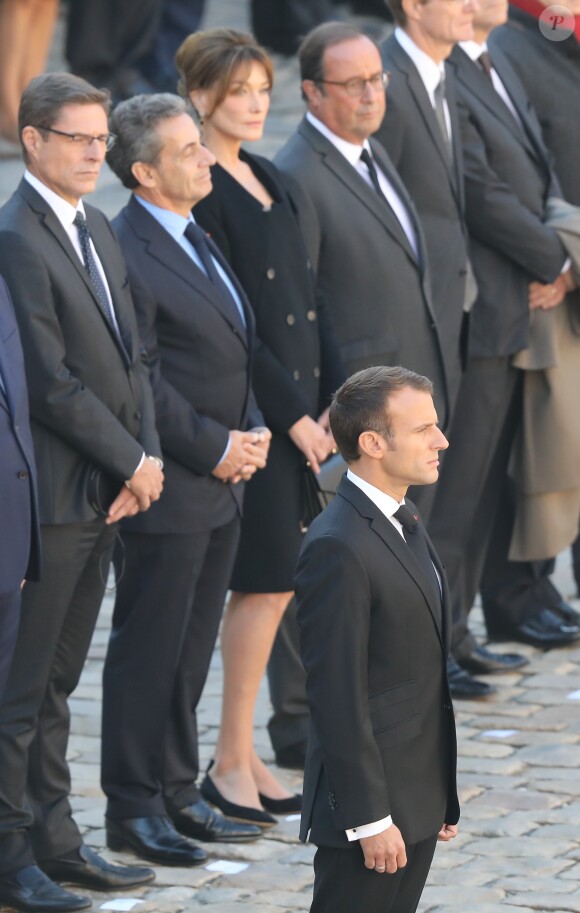 Emmanuel Macron - Arrivées à l'hommage national à Charles Aznavour à l'Hôtel des Invalides à Paris. Le 5 octobre 2018 © Jacovides-Moreau / Bestimage