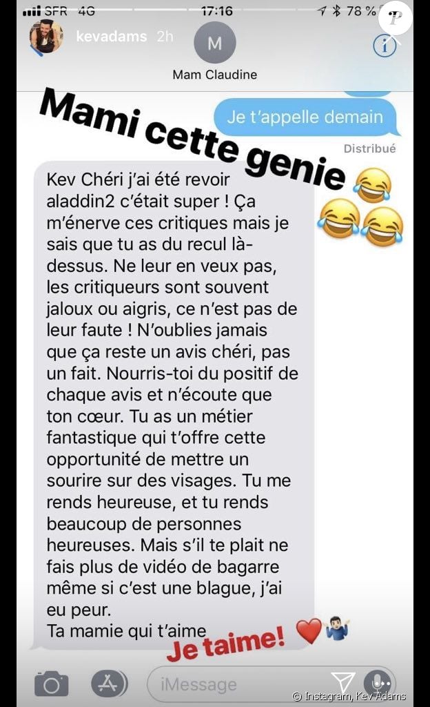 Capture de la story de Kev Adams le 10 octobre 2018.