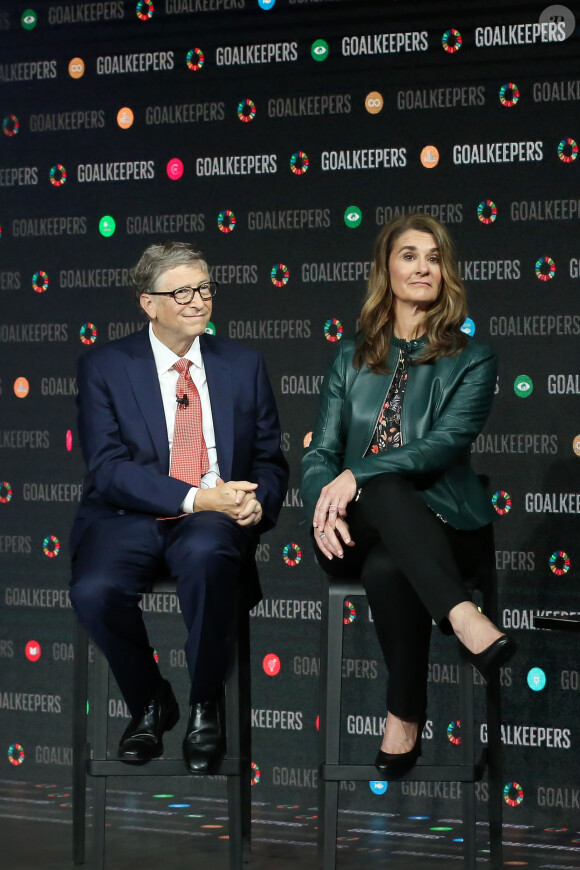 Le Président de la République Emmanuel Macron participe à l'événement des Goalkeepers avec Bill et Melinda Gates, le 26 septembre 2018, à New-York, Etats-Unis. © Stéphane Lemouton / Bestimage