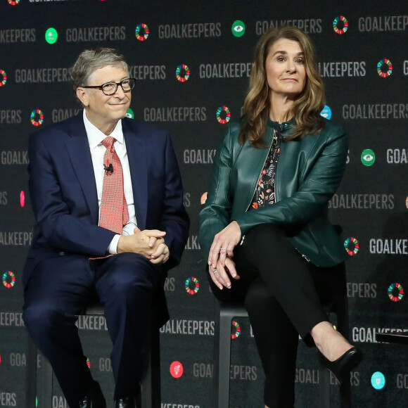 Le Président de la République Emmanuel Macron participe à l'événement des Goalkeepers avec Bill et Melinda Gates, le 26 septembre 2018, à New-York, Etats-Unis. © Stéphane Lemouton / Bestimage