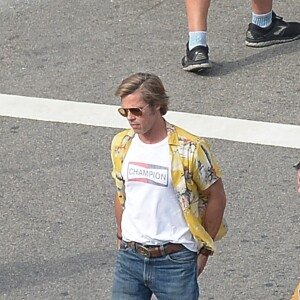 Exclusif - Brad Pitt sur le tournage du film "Once upon a time" à Los Angeles le 13 octobre 2018.