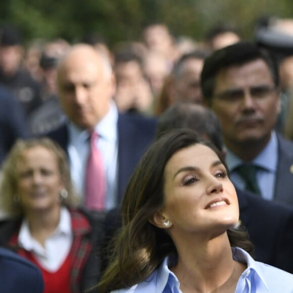 Le roi Felipe VI et la reine Letizia d'Espagne visitent le village de Moal, élu "plus beau village Asturien", le 20 octobre 2018.