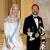 La princesse Mette-Marit de Norvège et le prince Haakon de Norvège - Dîner de gala des 50 ans du prince Frederik de Danemark au château de Christiansborg à Copenhague, Danemark, le 26 mai 2018.