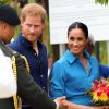 Le prince Harry, duc de Sussex, et Meghan Markle, duchesse de Sussex, visitent le Tupou College, à Toloa, sur l'île de Tongatapu, aux Tonga, le 26 octobre 2018.