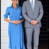 La duchesse Meghan de Sussex, enceinte, et le prince Harry lors de leur départ des îles Tonga le 26 octobre 2018, de l'aéroport international Fua'amotu.