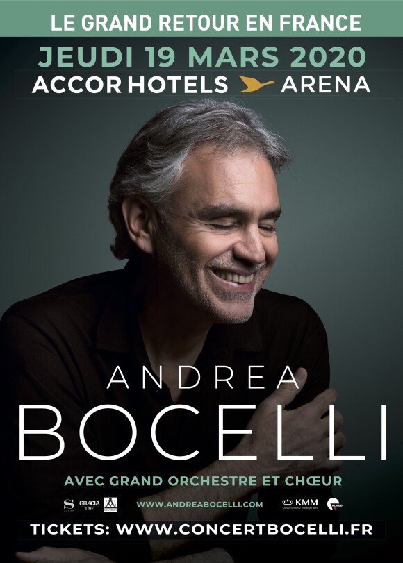 Andrea Bocelli sera sur la scène de l'AccorHotels Arena de Paris, le 19 mars 2020
