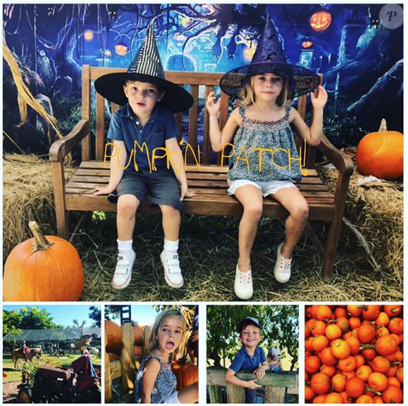 Le prince Nicolas et la princesse Leonore de Suède photographiés par leur mère la princesse Madeleine de Suède lors de leur chasse aux citrouilles pour Halloween, photomontage publié sur Instagram le 21 octobre 2018.