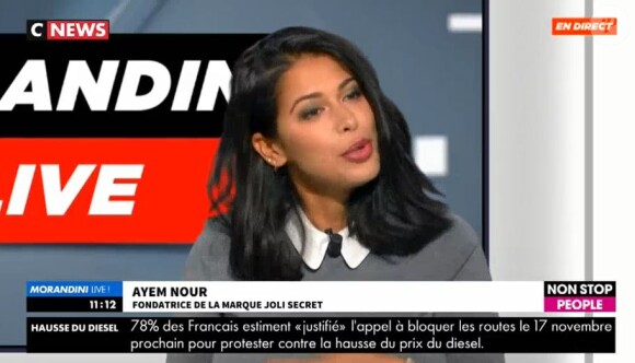 Ayem Nour invitée sur CNews, 20 novembre 2018