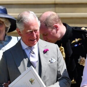 Doria Ragland, Le prince Charles, prince de Galles, et Camilla Parker Bowles, duchesse de Cornouailles - Les invités à la sortie de la chapelle St. George au château de Windsor, Royaume Uni, le 19 mai 2018.