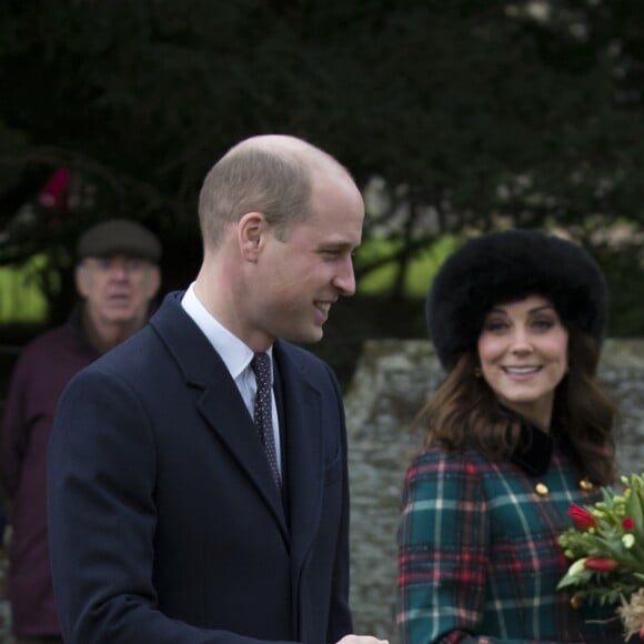 Le prince William, Catherine Kate Middleton la duchesse de Cambridge enceinte - La famille royale d'Angleterre arrive à la messe de Noël à l'église Sainte-Marie-Madeleine à Sandringham, le 25 décembre 2017.