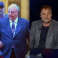 Russell Crowe : à gauche sur le tournage de "T he Loudest Voice in the Room" en novembre 2018 et à droite en 2016. 
