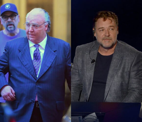 Russell Crowe : à gauche sur le tournage de "The Loudest Voice in the Room" en novembre 2018 et à droite en 2016.