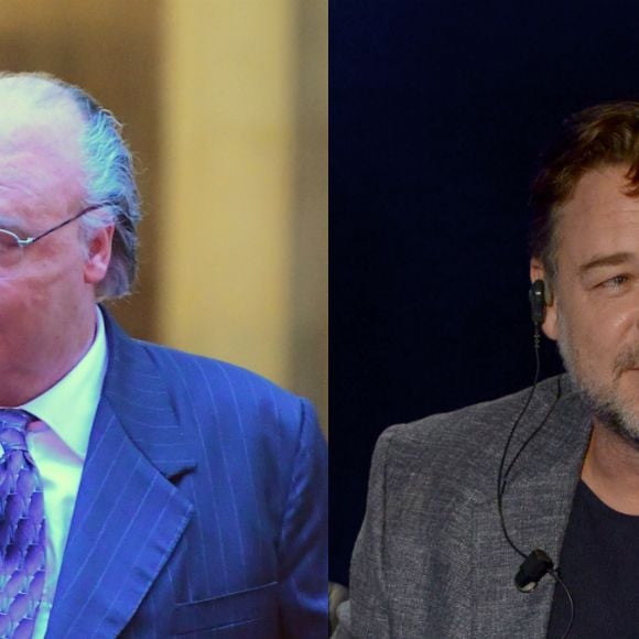 Russell Crowe : à gauche sur le tournage de "The Loudest Voice in the Room" en novembre 2018 et à droite en 2016.