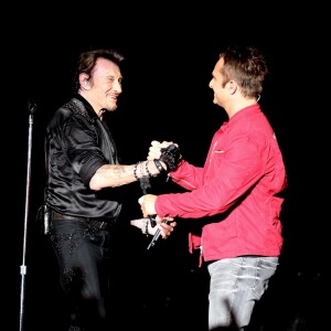 Exclusif - David Hallyday - Johnny Hallyday en duo pour son 2eme concert de la tournee "Born Rocker Tour" au POPB de Bercy a Paris. Le 15 juin 2013.