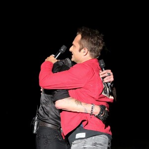 Exclusif - David Hallyday - Johnny Hallyday en duo pour son 2eme concert de la tournee "Born Rocker Tour" au POPB de Bercy a Paris. Le 15 juin 2013.