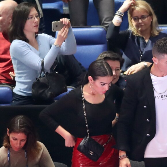 Cristiano Ronaldo, Georgina Rodriguez et Cristiano Ronaldo Junior aux Masters de Londres le 12 novembre 2018.