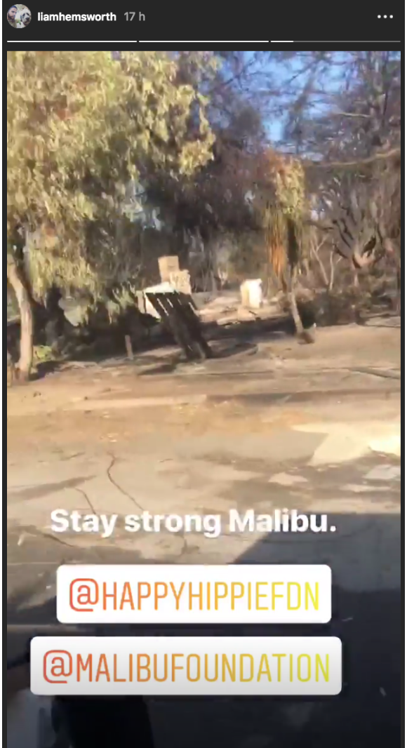 Liam Hemsworth lance un appel aux dons pour aider la population de Malibu en Californie suite aux incendies, le 13 novembre 2018