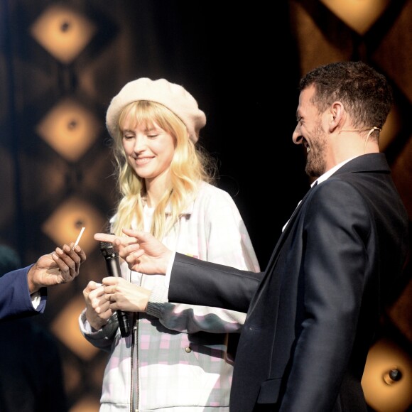 MC Solaar (Grand Prix des musiques urbaines), Angèle (Prix Francis Lemarque de la révélation) et Vincent Dedienne - Grand Prix Sacem 2018 à la salle Pleyel à Paris, le 10 décembre 2018. © Veeren/Bestimage