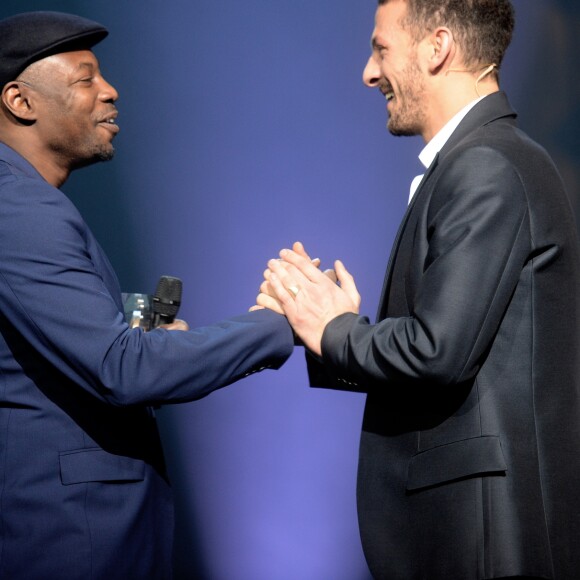 MC Solaar (Grand Prix des musiques urbaines) et Vincent Dedienne - Grand Prix Sacem 2018 à la salle Pleyel à Paris, le 10 décembre 2018. © Veeren/Bestimage