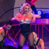 Britney Spears en concert avec le rappeur Pitbull à l'O2 Arena de Londres le 24 août 2018.