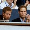 Le prince Harry et son frère William au premier rang du Concert for Diana donné au stade de Wembley le 1er juillet 2007. Kate Middleton, alors séparée du prince William, était assise juste derrière.