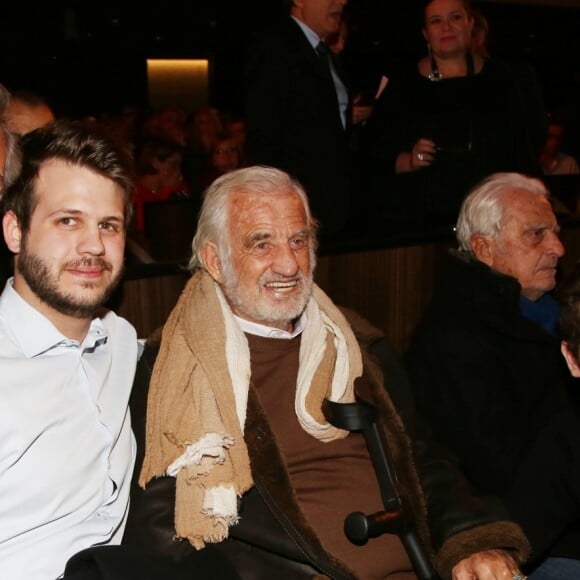 Paul Belmondo, Alessandro, Jean-Paul Belmondo et Victor Belmondo lors de la présentation en avant-première de 'The Gazelles' un film réalisé par Paul Belmondo et projeté à l'Unesco en présence de Audrey Azoulay la directrice générale de l'Unesco et Dominique Serra fondatrice et directrice du Rallye des Gazelles du Maroc. Paris le 24 novembre 2017 © Denis Guignebourg / Bestimage