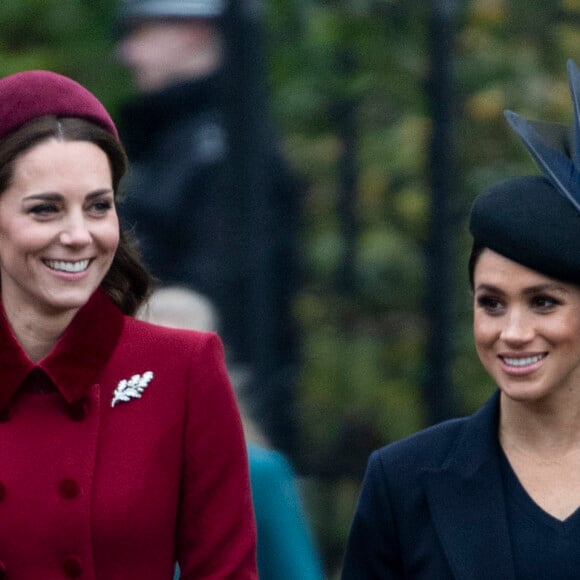 Kate Middleton, la duchesse de Cambridge et Meghan Markle, la duchesse de Sussex enceinte - La famille royale britannique se rend à la messe de Noël à l'église Sainte-Marie-Madeleine à Sandringham, le 25 décembre 2018.