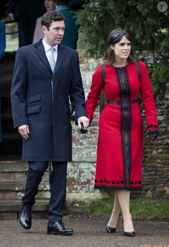 La princesse Eugenie d'York et son mari Jack Brooksbank - La famille royale britannique se rend à la messe de Noël à l'église Sainte-Marie-Madeleine à Sandringham, le 25 décembre 2018.