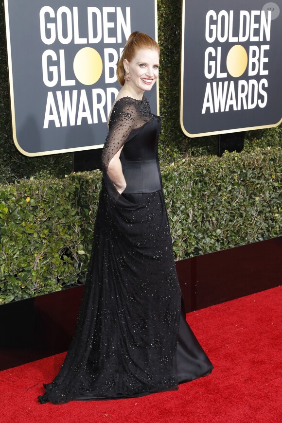 Jessica Chastain au photocall de la 76ème cérémonie annuelle des Golden Globe Awards au Beverly Hilton Hotel à Los Angeles, Californie, Etats-Unis, le 6 janver 2019.